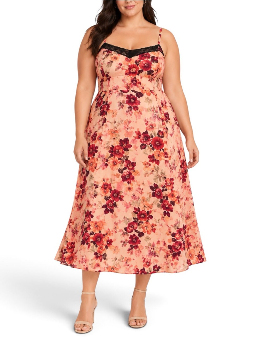Torrid Tea Length Floral Cami Dress 2X 18 20 NWT Lace Challis Cottagecore